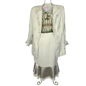 GOSPEL 2 piece Vintage mint green Floral Embroidered women's suit Set size 14W